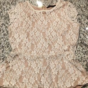 The Limited Medium Peplum Top Nude Ivory Lace NWOT